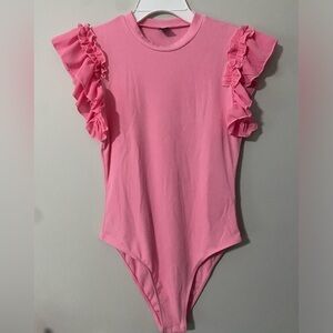 NWOT Shein Pink Bodysuit with Ruffled Sleeves
